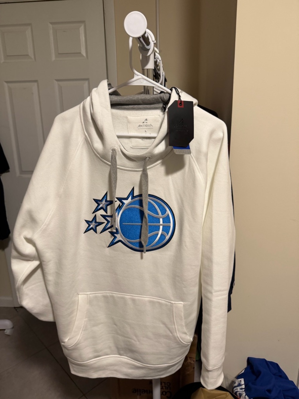 Antigua White Pullover with Blue Basketball & Stars